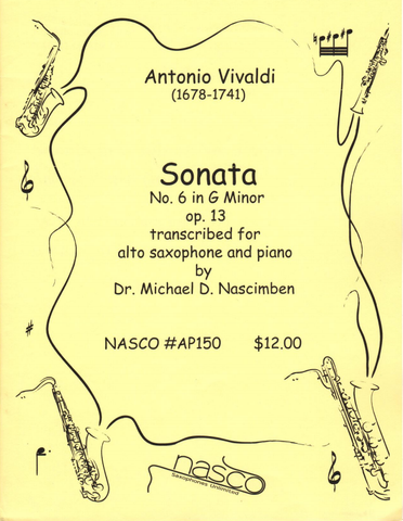 Sonata No 6 in G Minor, Op 13 for Alto Saxophone and Piano - Vivaldi