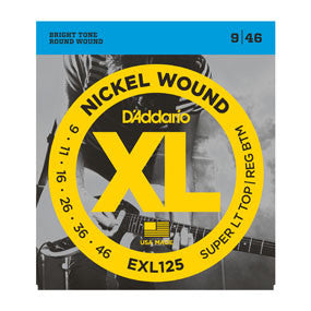 D'Addario Nickel Wound Super Light Top/Regular Bottom Electric Guitar Strings, 9-46