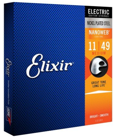 Elixir Nanoweb Medium Nickel Plated Electric Guitar Strings, 11-49