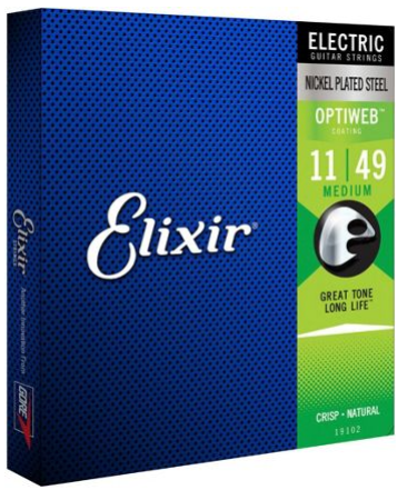 Elixir Optiweb Medium Nickel Plated Electric Guitar Strings, 11-49