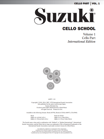 Suzuki Cello School 1〜3巻まとめ売りCD無し Suzuki Cello School, Vol 1 with CD – Brick & Mortar Music