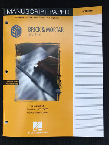 Brick & Mortar Music Manuscript Paper- 12 Staff Fits 3-Ring Binder