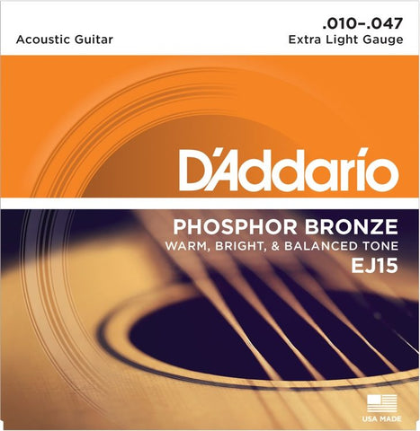 D'Addario Phosphor Bronze Extra Light Acoustic Guitar Strings, 10-47