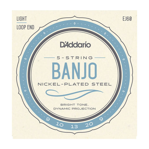D'Addario Nickel-Plated Steel 5-String Light Banjo Strings, 9-20