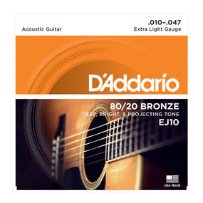 D'Addario 80/20 Bronze Extra Light Acoustic Guitar Strings, 10-47
