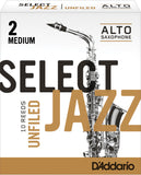 D'Addario Select Jazz Unfiled Alto Saxophone Reeds, 10-Pack