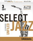 D'Addario Select Jazz Unfiled Alto Saxophone Reeds, 10-Pack